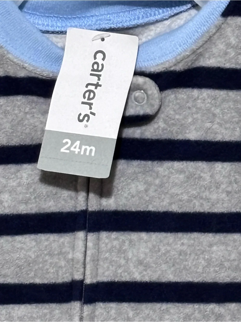Carter’s Boys' Navy & Gray Striped One-Piece Footed Pajamas with Yeti Patch